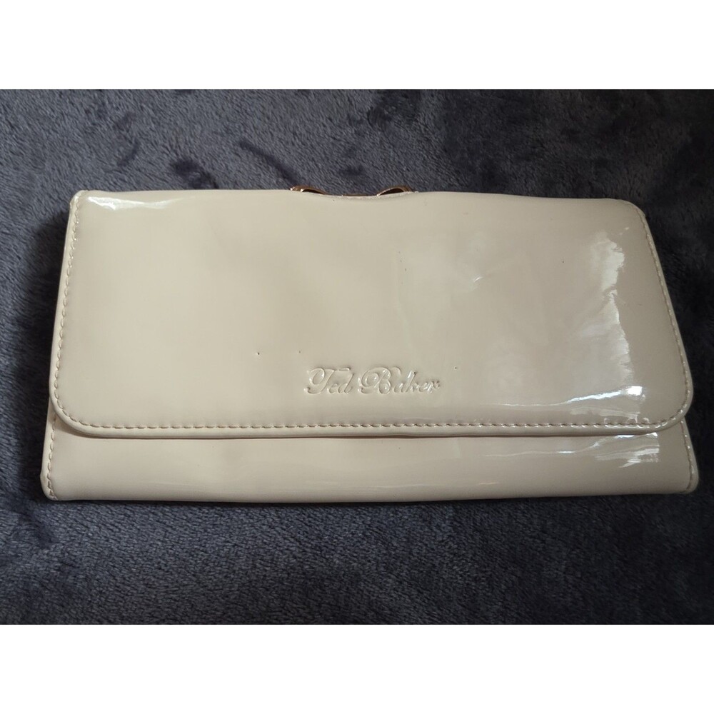 Elegant TED BAKER BlushPink Patent Leather Crystal BOW KissLock Clasp Wallet GuC